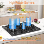 Black 24 Inch Gas Cooktop for kitchen use  dual fuel natural gas propane 4 burner