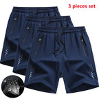 3 Pieces New Running Shorts Men Gym Sports  Quick Dry Workout Training Fitness Jogging Shorts