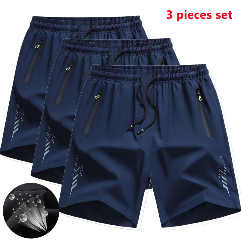 3 Pieces New Running Shorts Men Gym Sports  Quick Dry Workout Training Fitness Jogging Shorts