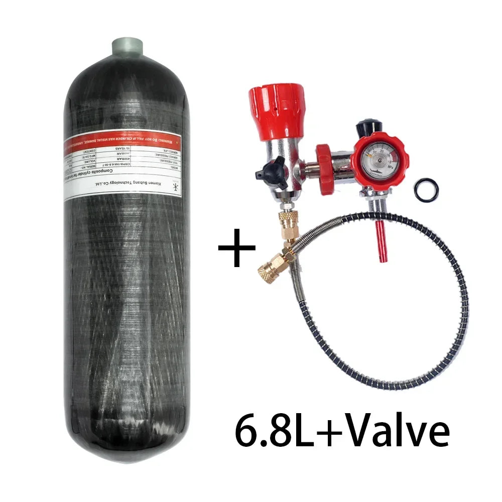 TUXING 4500psi 6.8L Carbon Fiber Cylinder with Fill Station Regulating Valve 300Bar High Pressure HPA Cylinder for Scuba Diving