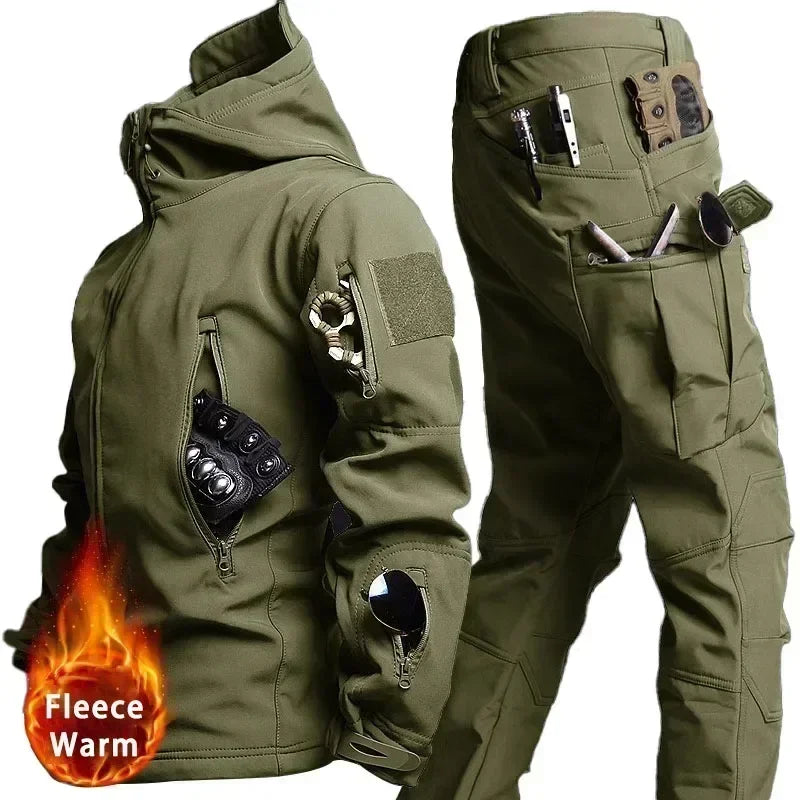 Tactical Waterproof Men Camo Set Soft Shell Fleece Winter Combat Suit