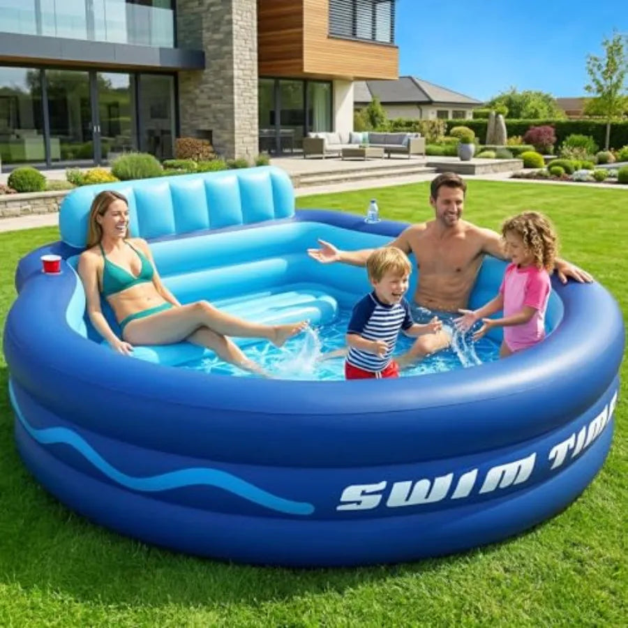 Inflatable Pool with Seats and HeadrestOversized Pool for Adults and kids