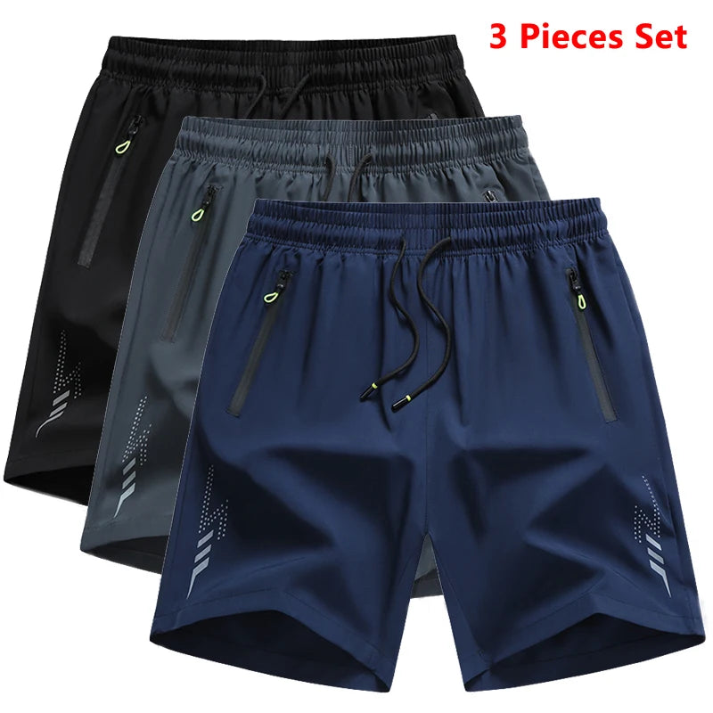 3 Pieces New Running Shorts Men Gym Sports  Quick Dry Workout Training Fitness Jogging Shorts