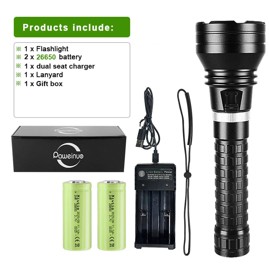 10000LM Powerful XHP360 Diving Flashlight  High Power LED Flashlights