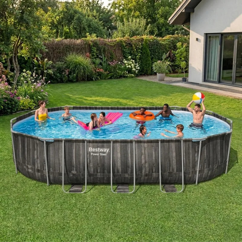 Power Steel 20’ x 12’ x 48” Above Ground Pool, Oval Metal FrameSwimming Pool Set with Filter Pump, Ladder