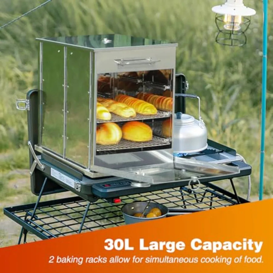 Lineslife Foldable Camping Oven 2 Tier Grill PortablelPropane Wood Camping Stove