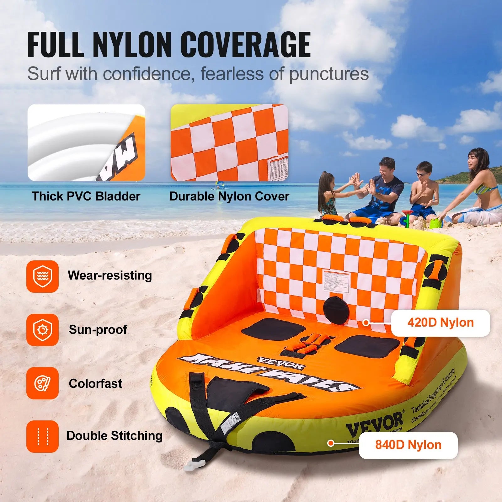 Towable Tube For Boating, 1-2 Riders Inflatable Towable Tubes