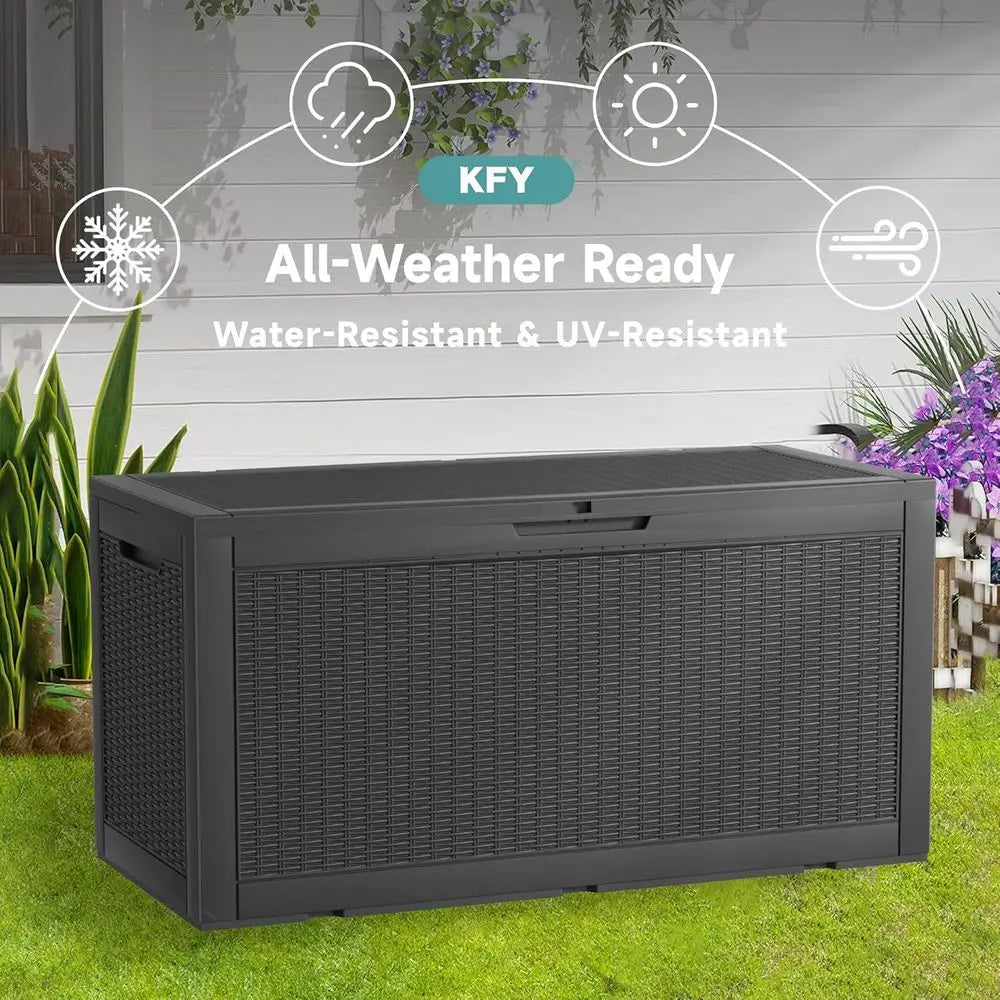UV-Resistant 100 Gallon Outdoor Storage Box for Deck, Patio, and Pool (Black)