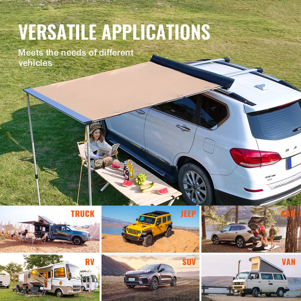 Retractable Car  Awning with Waterproof Storage Bag for Truck SUV Van Campers