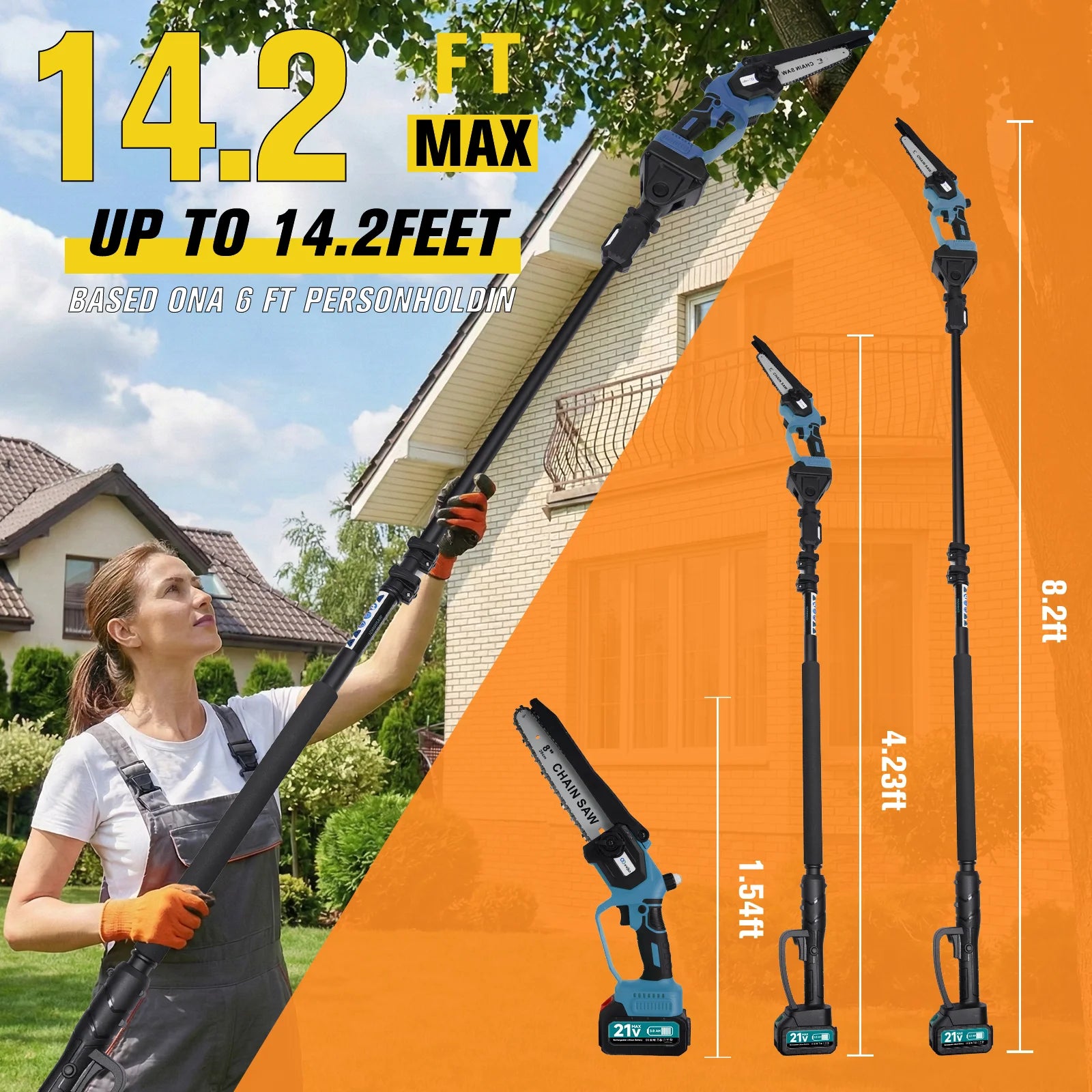 2-in-1Cordless Pole Saw&Mini Chainsaw,6"&8"Electric Tree Trimmer