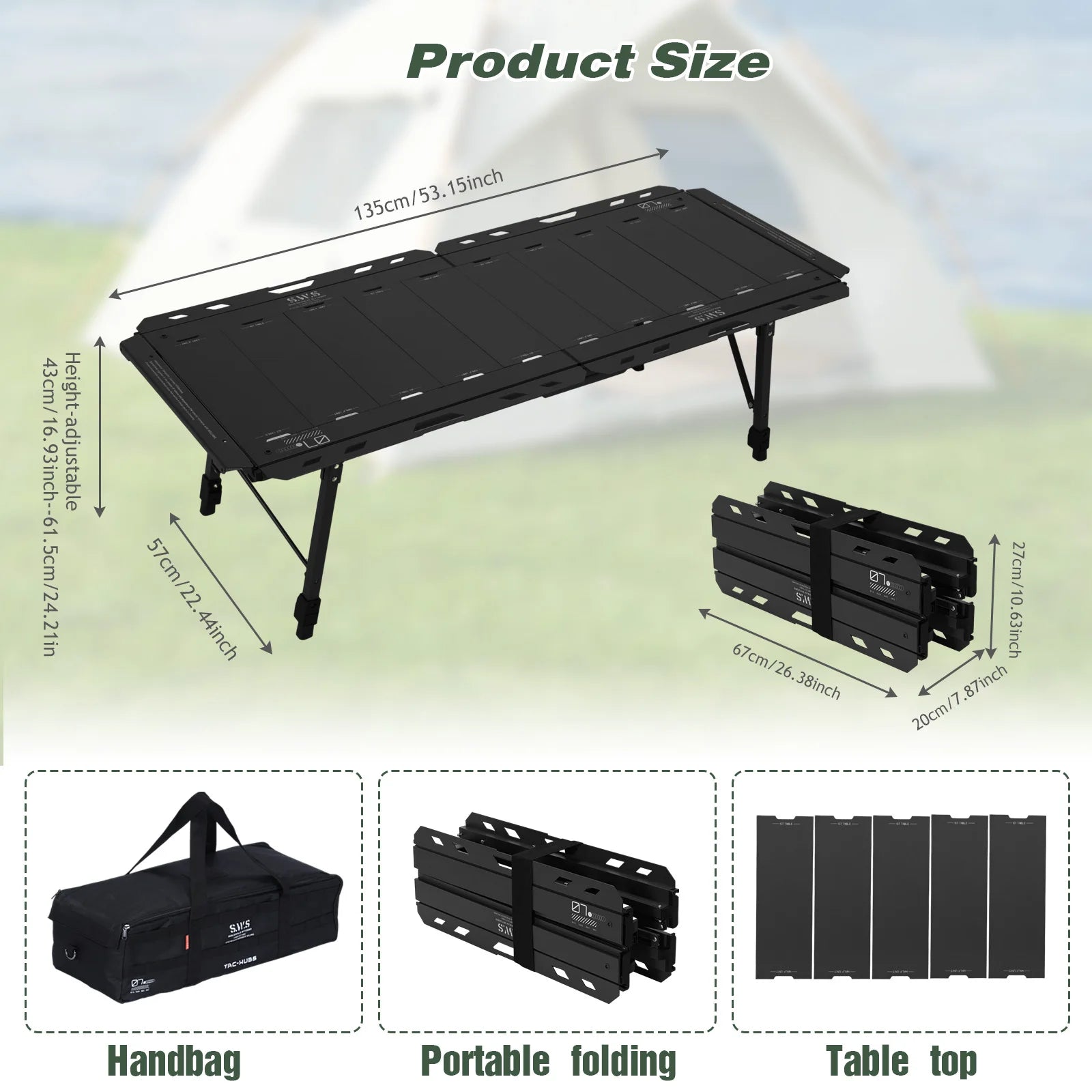 Foldable IGT Camping Table 120KG Load Capacity with Adjustable Height Leg with Carry Bag
