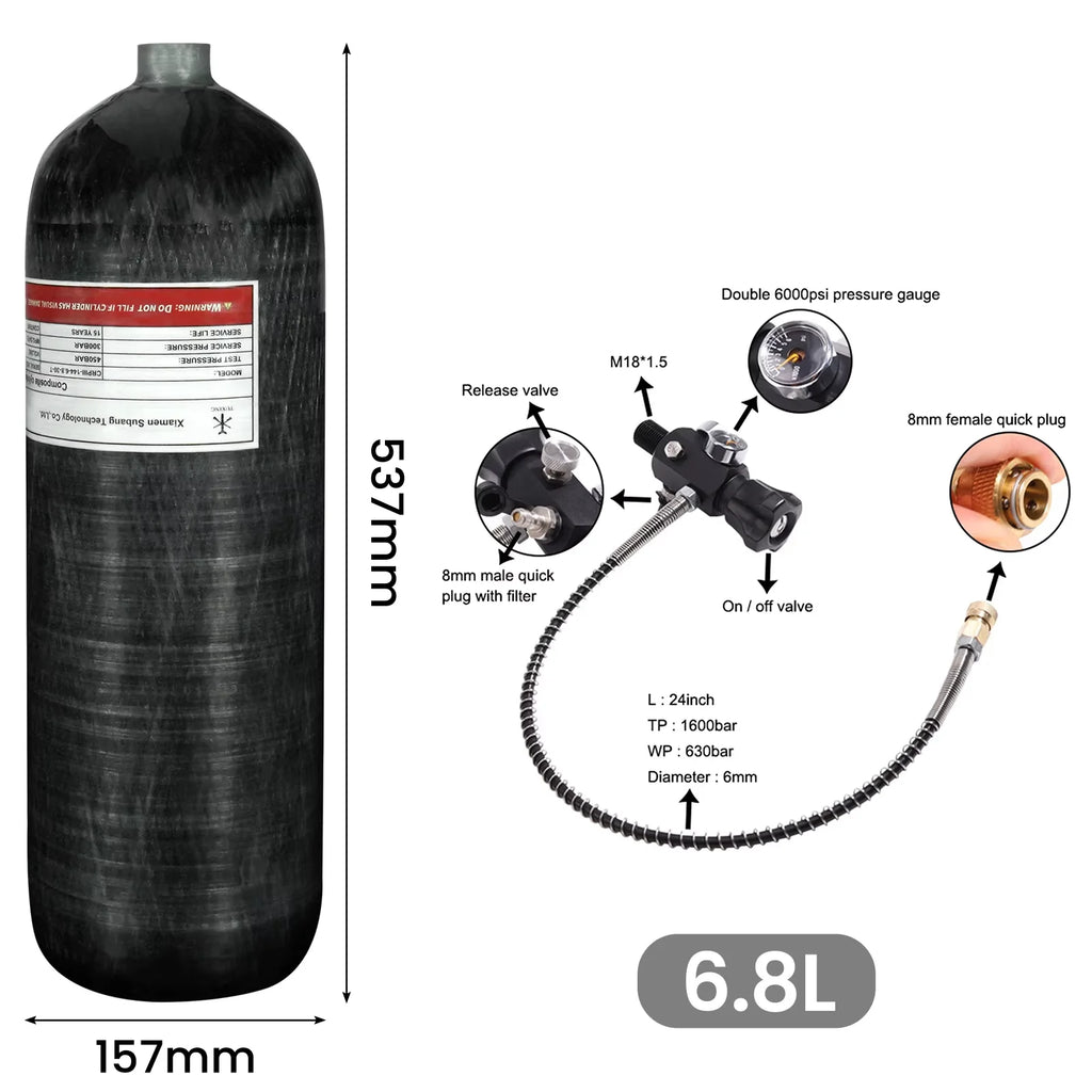4500Psi 300Bar 6.8L Carbon Fiber Cylinder High Pressure Air Tank