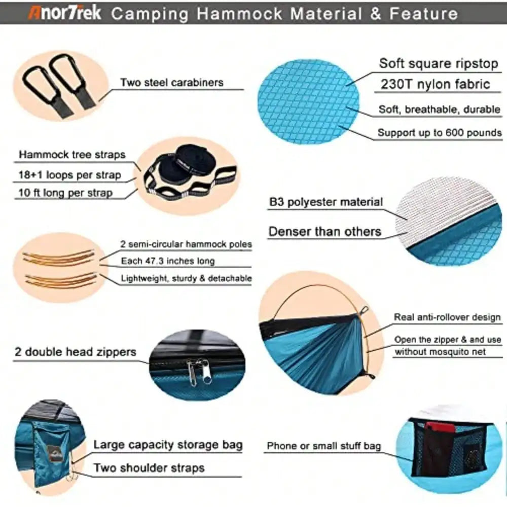 Professional Camping Hammocks With Mosquito Net Lightweight Double For Camping Hiking Backpacking Includes Two 10 FT Tree Straps