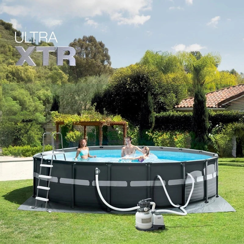 18ft x 52in Above Ground Swimming Pool Set with Sand Filter Pump and Deluxe Vacuum Cleaner