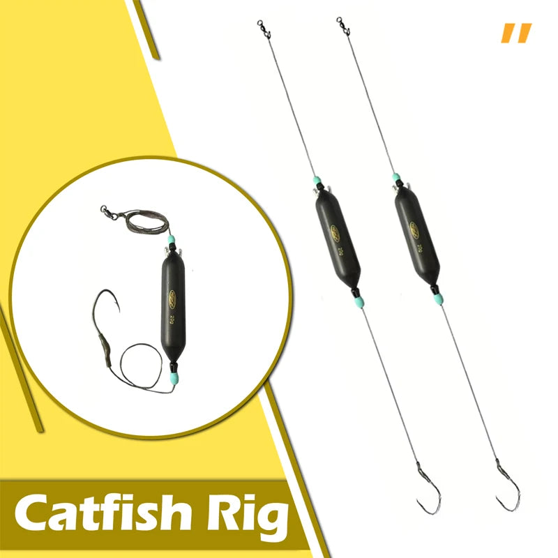 Catfish Fishing Rig - Wood Float & PE Line Single Hook Kit for Carp | Multiple Sizes