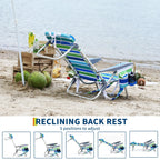 Set of 2 Outdoor Folding Chairs, 600D Oxford Reclining Lounge Backpack Seating with Pillows Cup Holder for Beach Fishing Camping