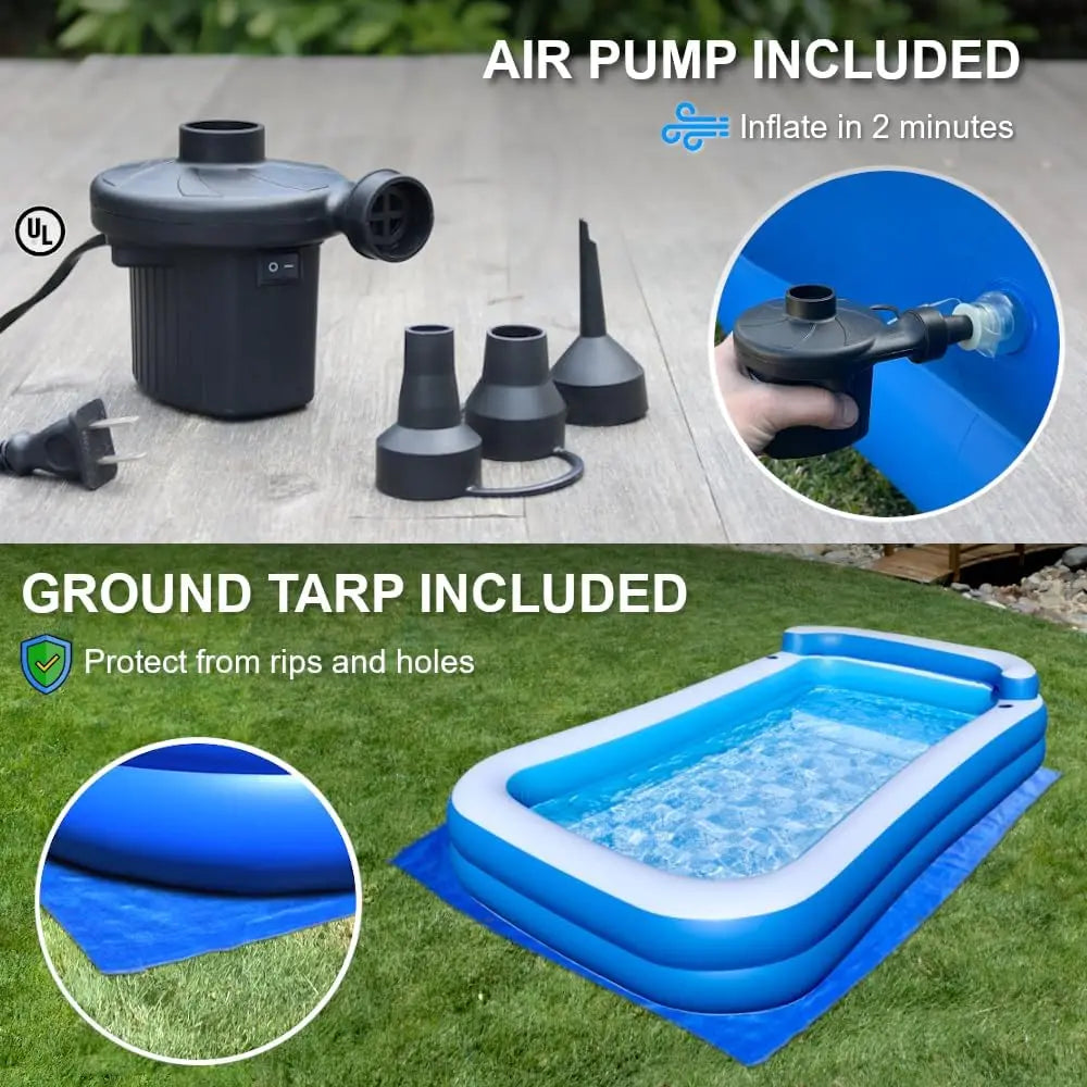 10ft x 6ft Inflatable Pool with Bench, Pump & Tarp Included