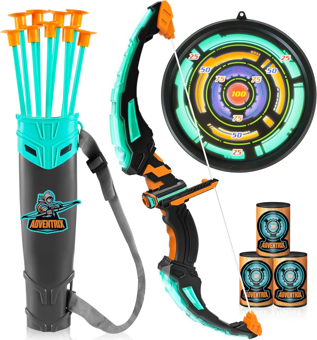 Kids Bow and Arrow Set LED Light Up Archery Toy With 9 Suction Cup Arrows