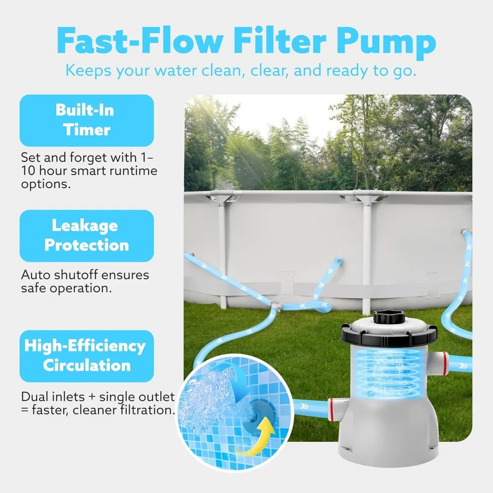 12ft x 30inch Outdoor Round Frame Above Ground Pool Set with Filter Pump