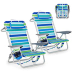 Set of 2 Outdoor Folding Chairs, 600D Oxford Reclining Lounge Backpack Seating with Pillows Cup Holder for Beach Fishing Camping