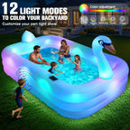 Solar LED Inflatable Pool for Adults and Kids, Large Family Backyard Swimming Pool with Lights, 100x63x20 Inches