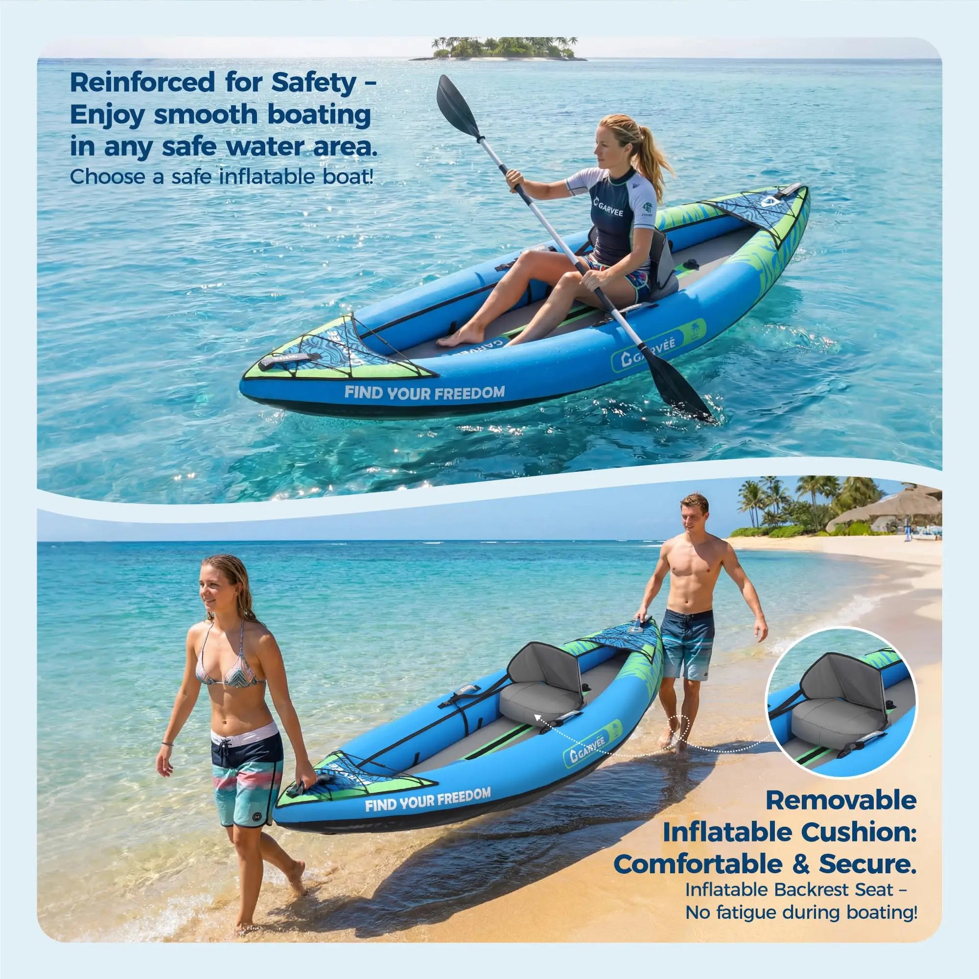2 Person Inflatable Kayak Portable Fishing Touring Boat Heavy Duty Canoe