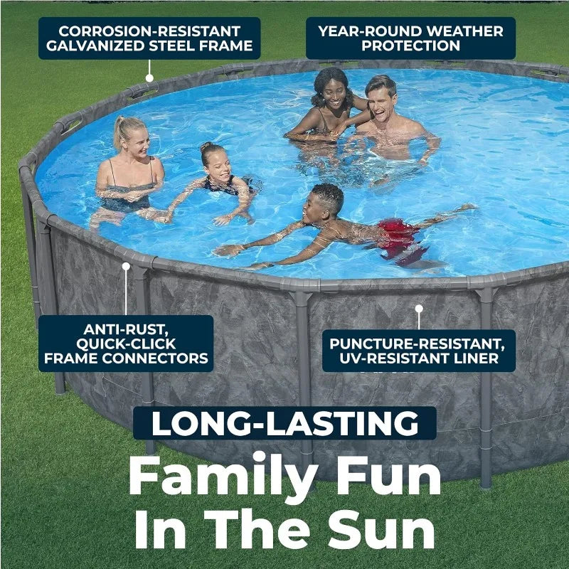 16' x 48" Above Ground Pool, Round Metal Frame Pool Set with Sand Filter