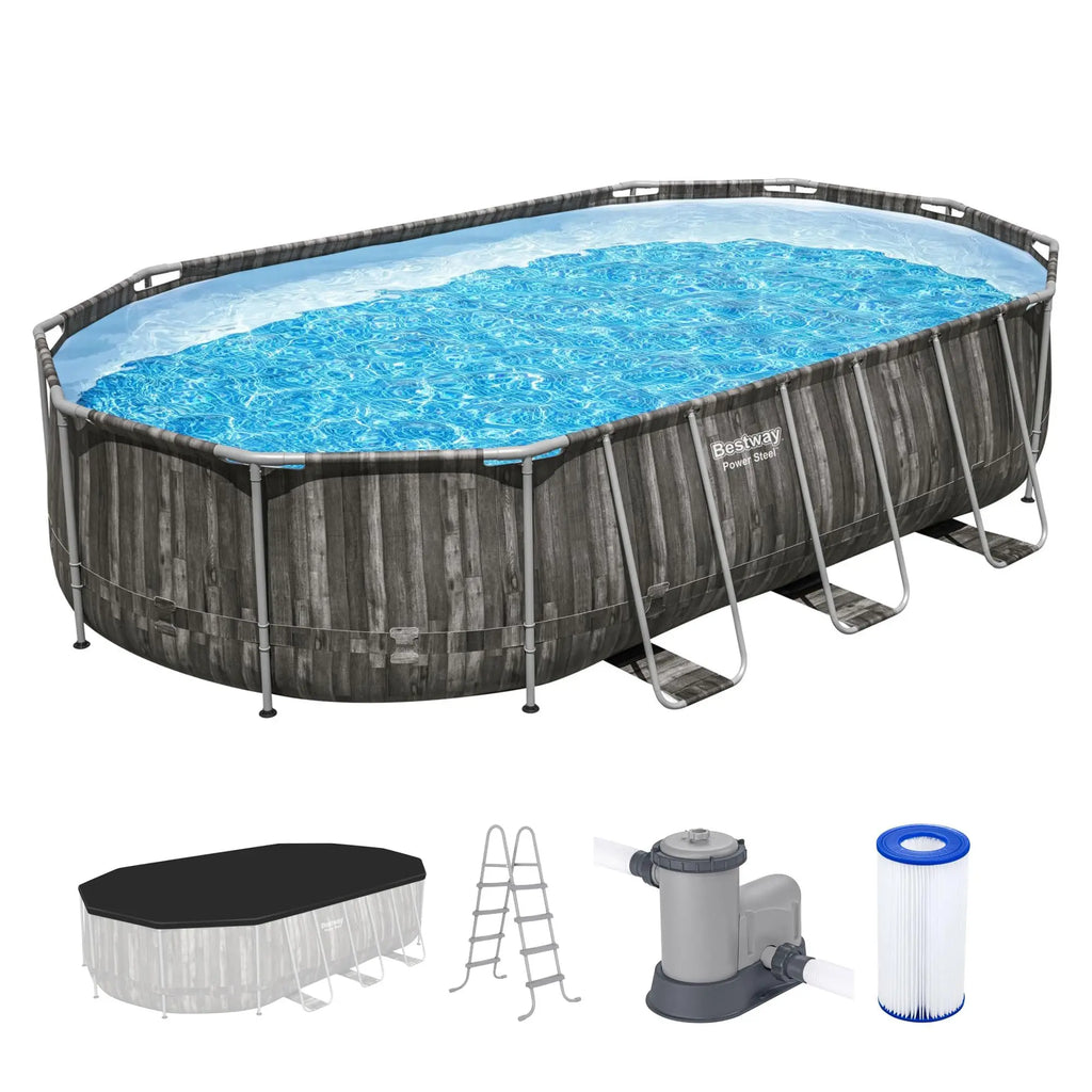 20’ x 12’ x 48” Above Ground Pool, Oval Metal Frame Outdoor Swimming Pool Set with Filter Pump, Ladder, and Cover