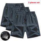 3 Pieces New Running Shorts Men Gym Sports  Quick Dry Workout Training Fitness Jogging Shorts