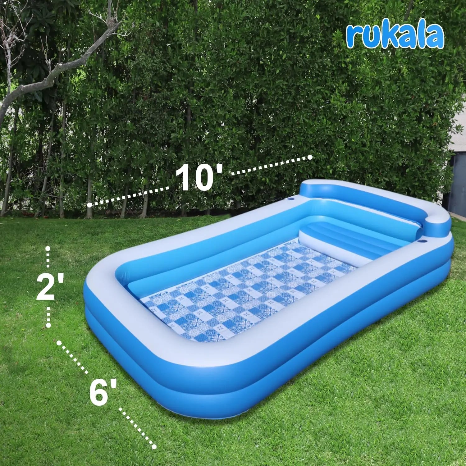 10ft x 6ft Inflatable Pool with Bench, Pump & Tarp Included