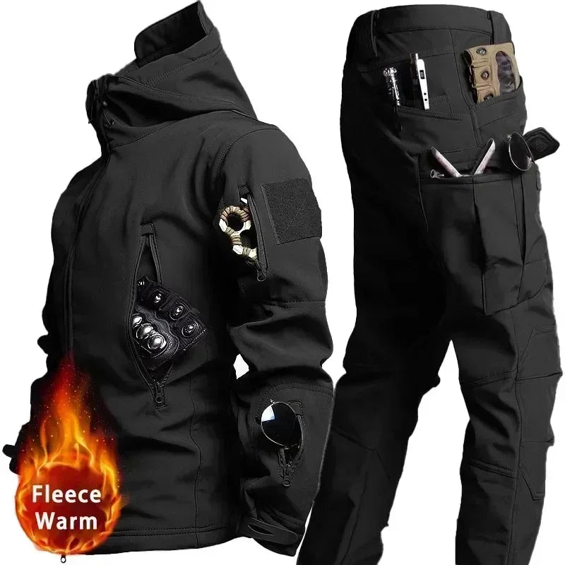 Tactical Waterproof Men Camo Set Soft Shell Fleece Winter Combat Suit