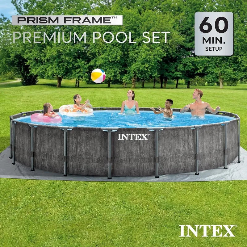 Round Above Ground Outdoor Swimming Pool Set with Filter Pump, Ladder, Ground Cloth, and Pool Cover,