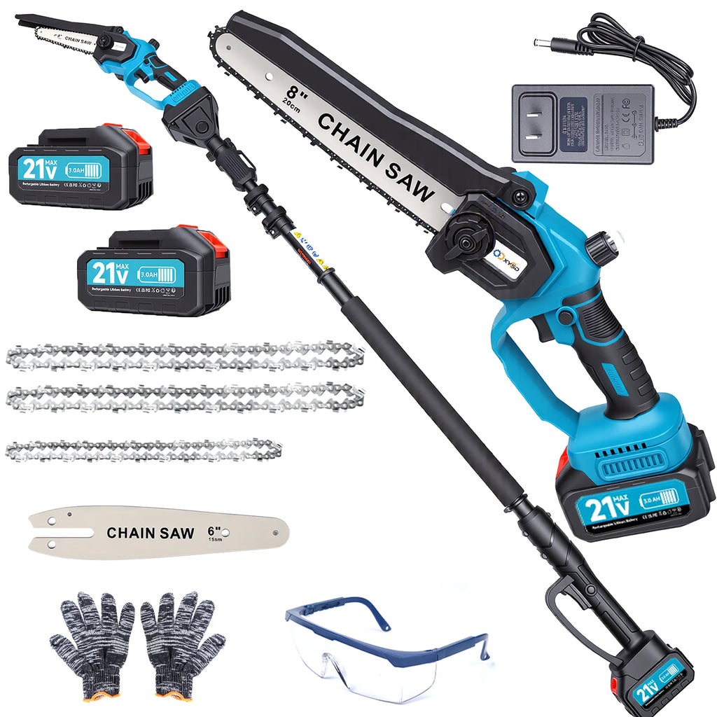 2-in-1Cordless Pole Saw&Mini Chainsaw,6"&8"Electric Tree Trimmer