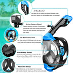 Full Face Snorkel Mask with Latest Dry Top Breathing System Detachable Camera Mount