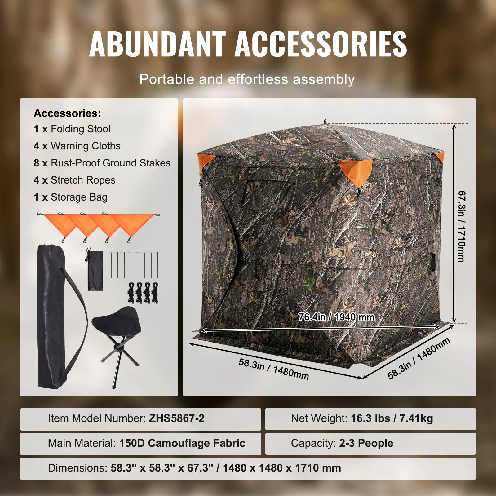 Hunting Blind  270° See Through Ground Blind 1-2 Person for Hunting