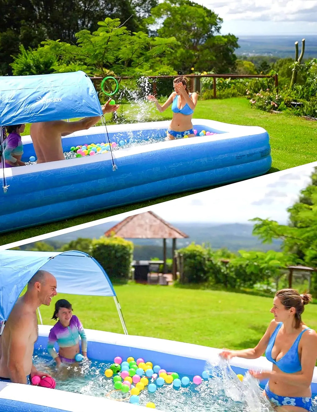 Large Inflatable Swimming Pool with Canopy, 150” x 70” x 20”
