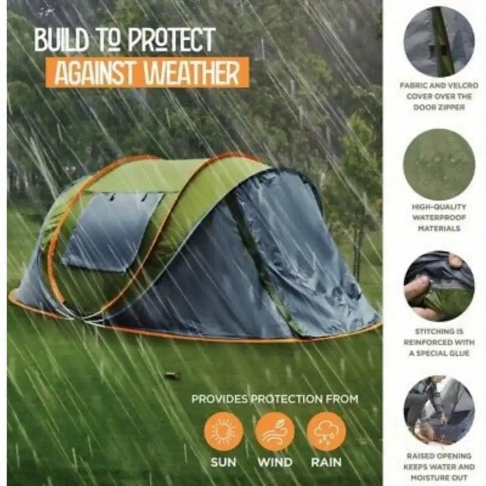 Camping Tent - 4-Person Easy Pop Up Tent with 2 Doors -