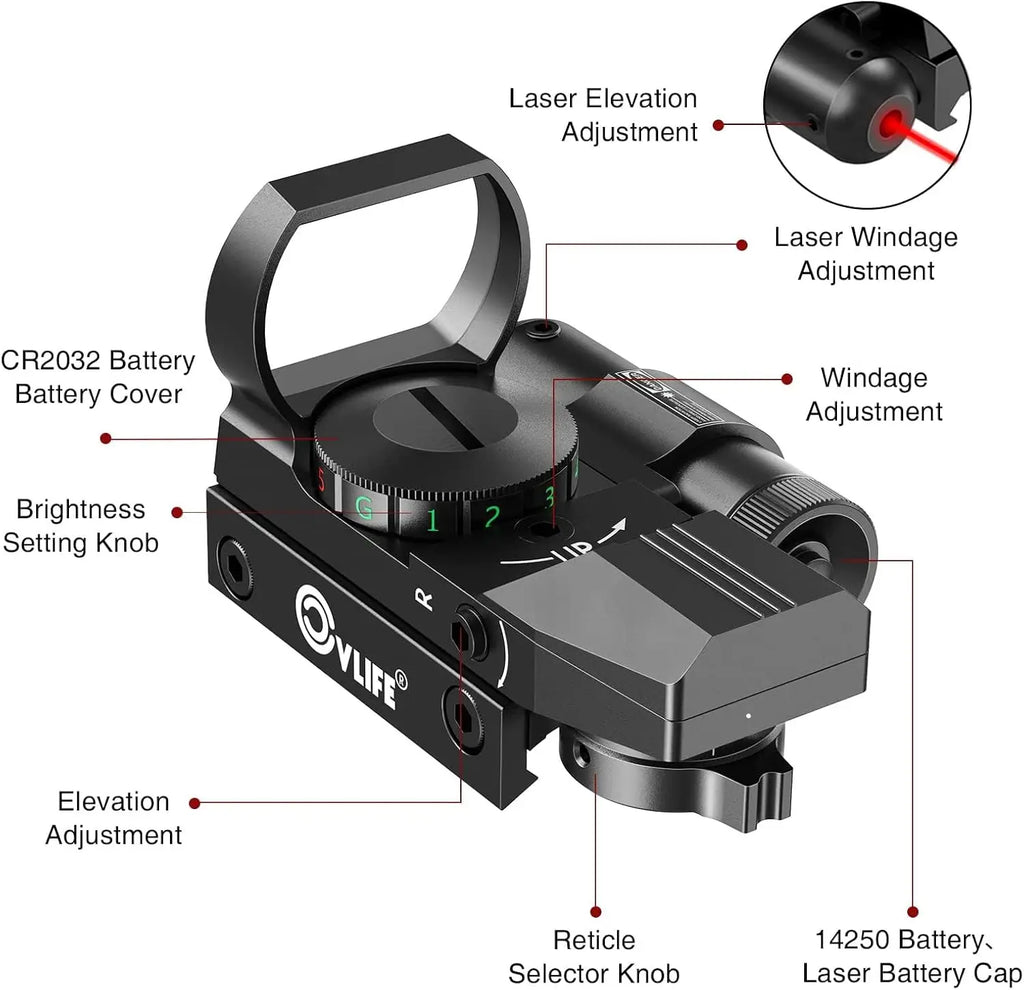 1X22X33 Reflex Sight Red Dot Sight Red Green 4 Reticle Optics with laser