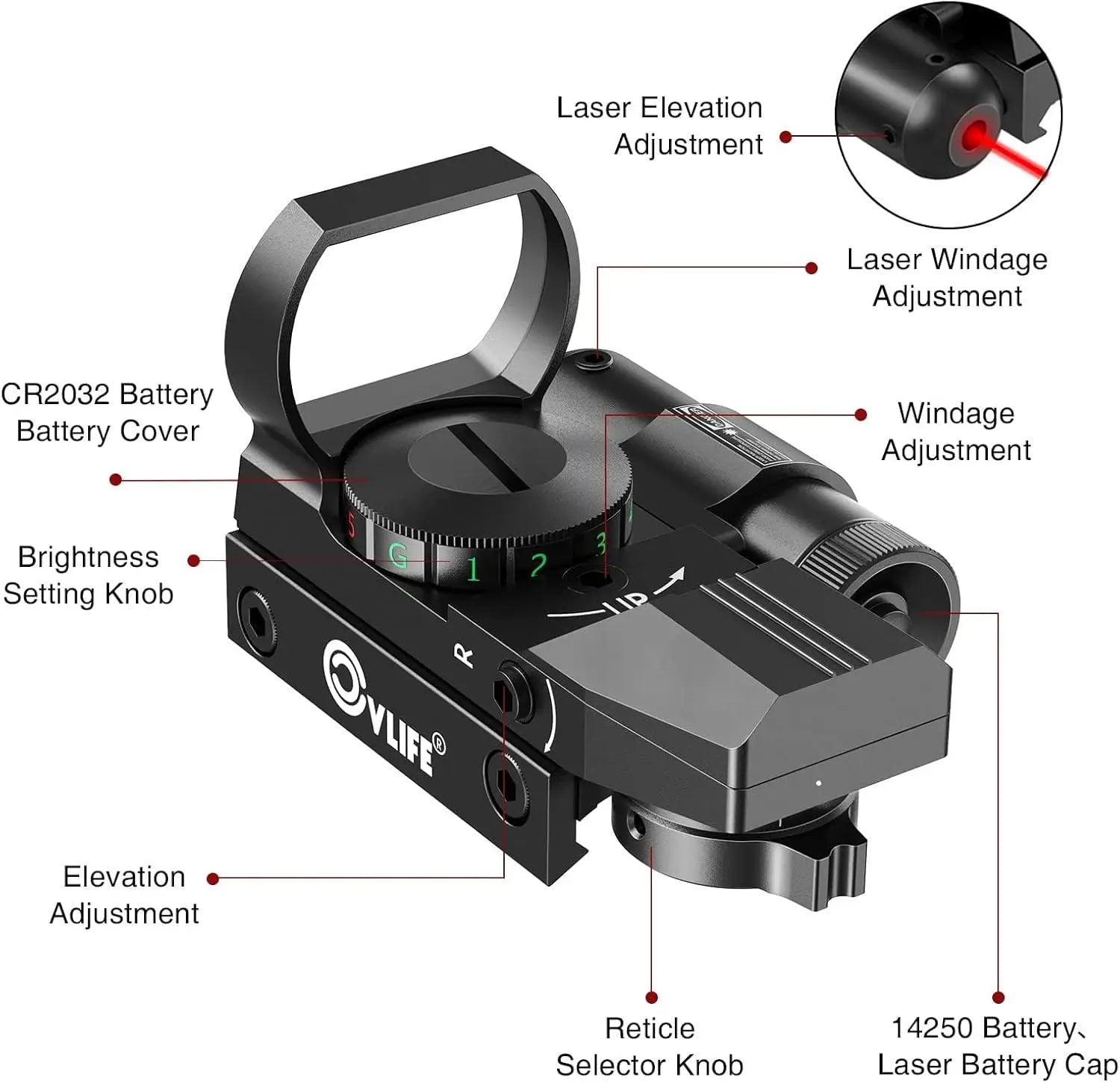 1X22X33 Reflex Sight Red Dot Sight Red Green 4 Reticle Optics with laser