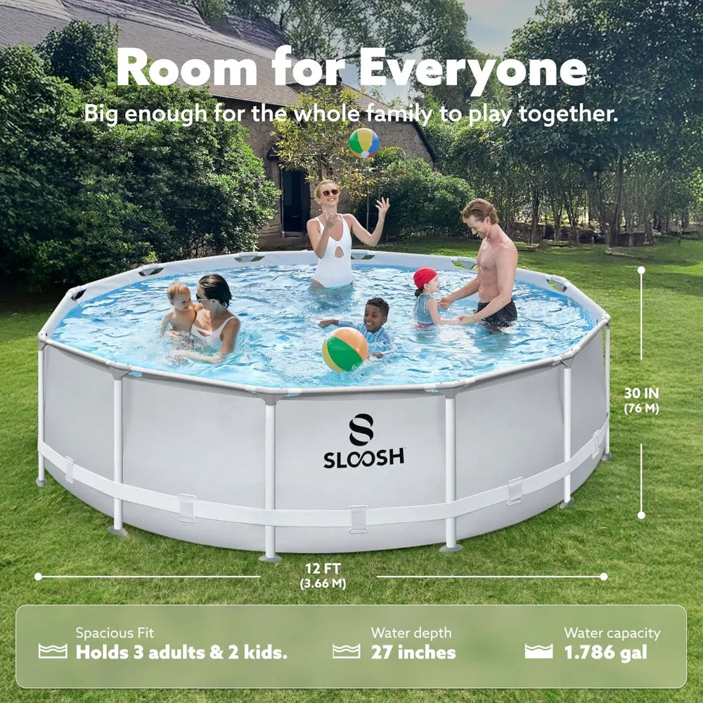 12ft x 30inch Outdoor Round Frame Above Ground Pool Set with Filter Pump
