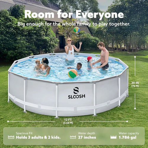 12ft x 30inch Outdoor Round Frame Above Ground Pool Set with Filter Pump