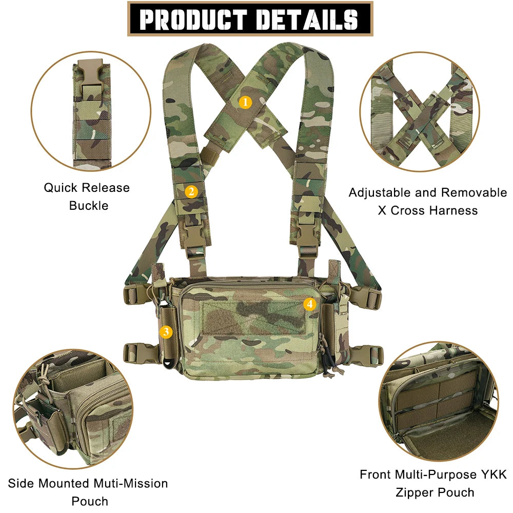 Tactical Micro D3CR Chest Rig with Triple 5.56 7.62 9mm Magazine Pouch