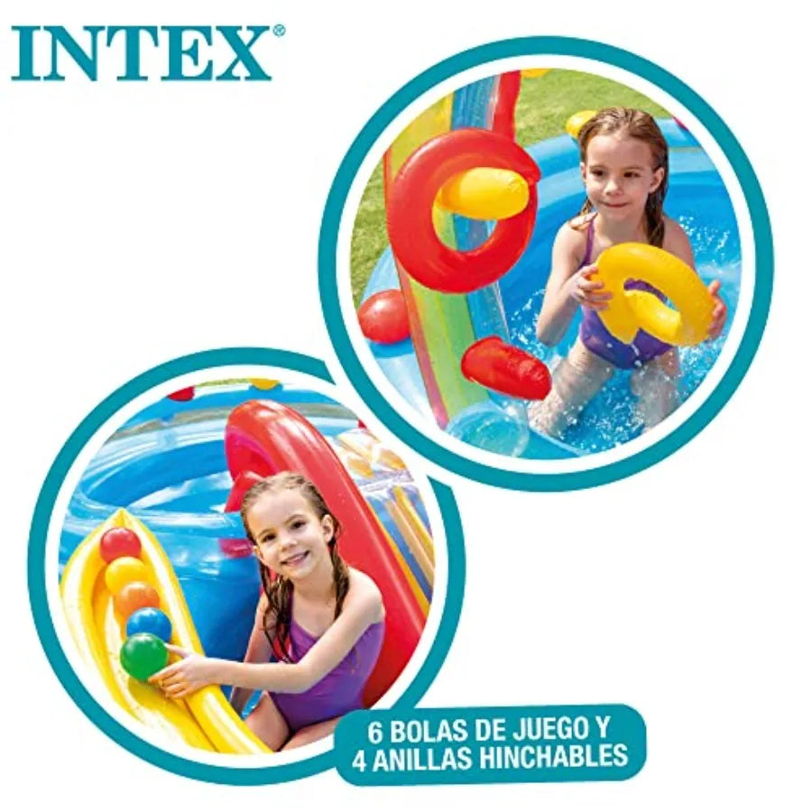 9.75 Foot x 6.3 Foot x 53 Inch Multicolor Rainbow Slide Inflatable Pool with Water Slide