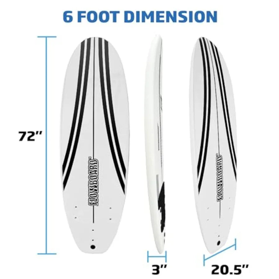 FLOWBOARD Softboard Foam Surfboard with 3 Fins 6' Foot Leash