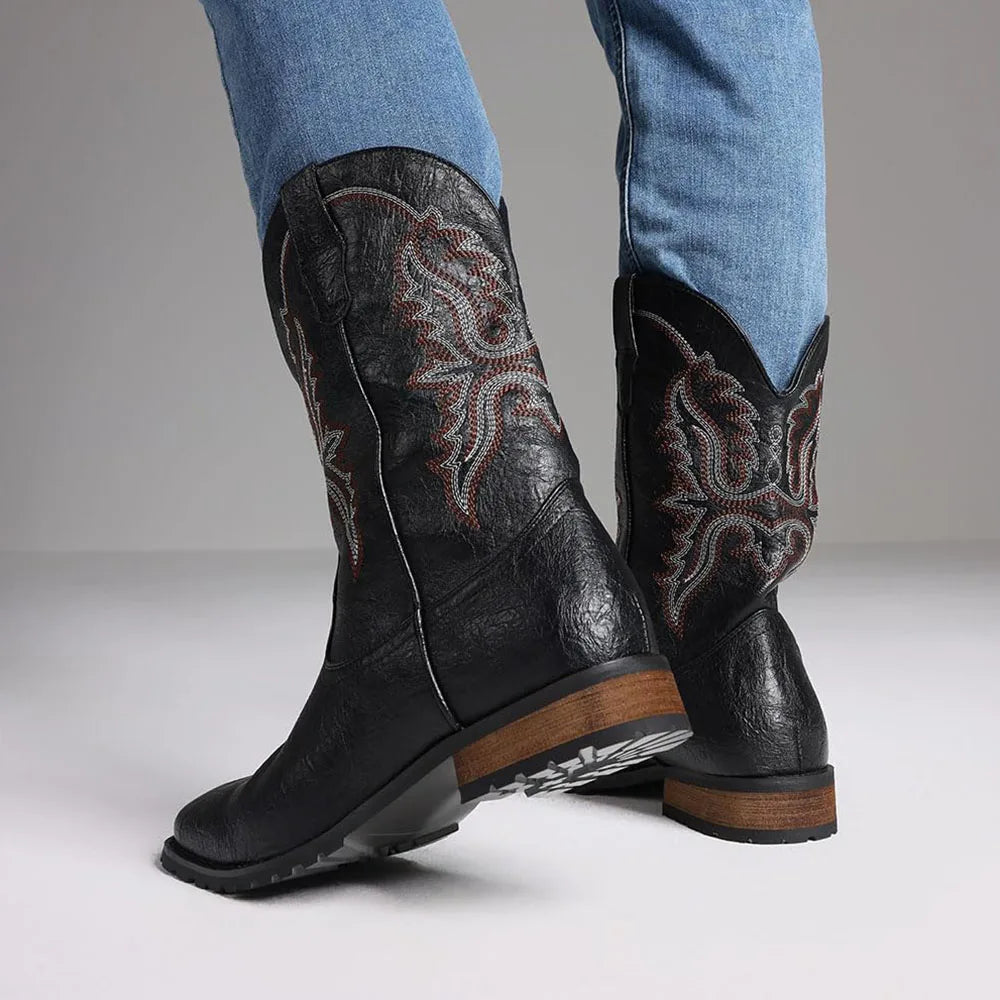 Plus size 12.5 New Fashion Retro Square Toe Neutral Cowboy Boot