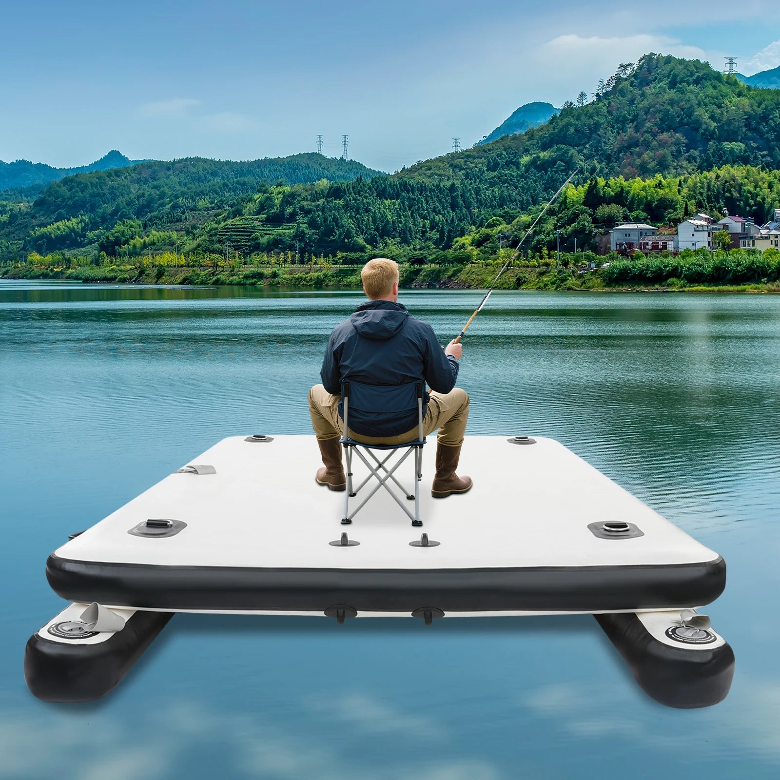 2.5M Inflatable Fishing Platform Leisure Floating  Boat Paddle Board wih Oars