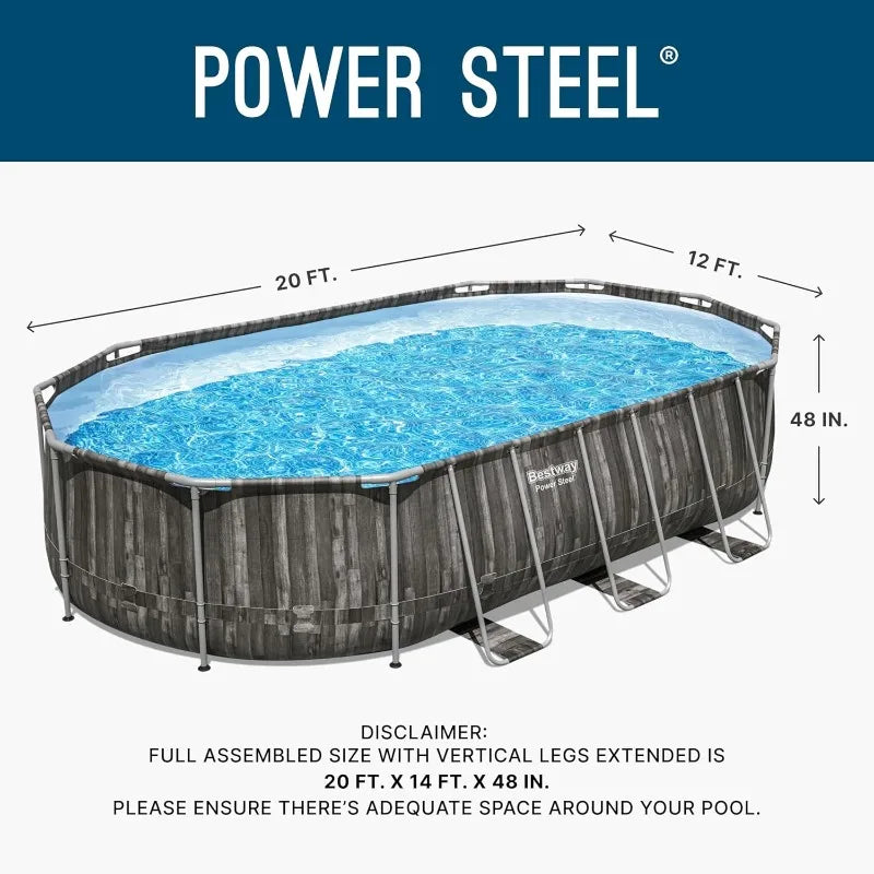 Power Steel 20’ x 12’ x 48” Above Ground Pool, Oval Metal FrameSwimming Pool Set with Filter Pump, Ladder