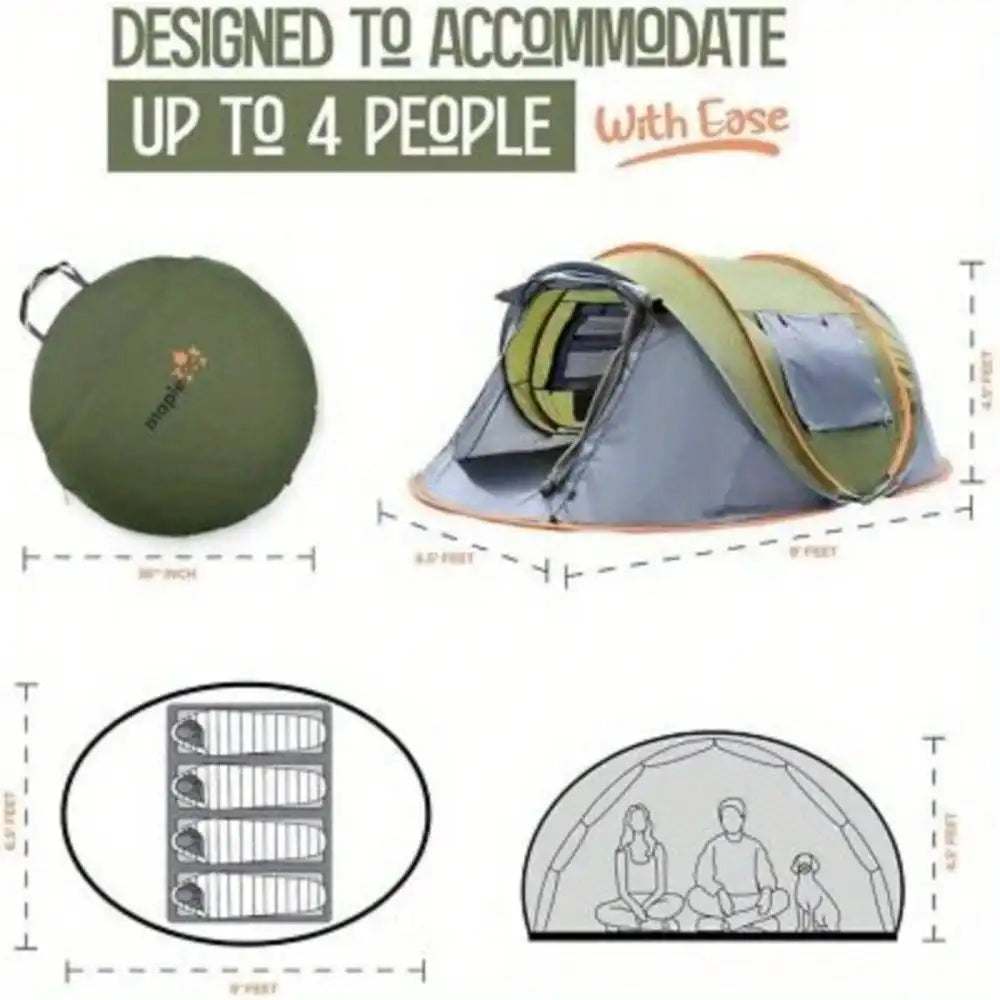 Camping Tent - 4-Person Easy Pop Up Tent with 2 Doors -