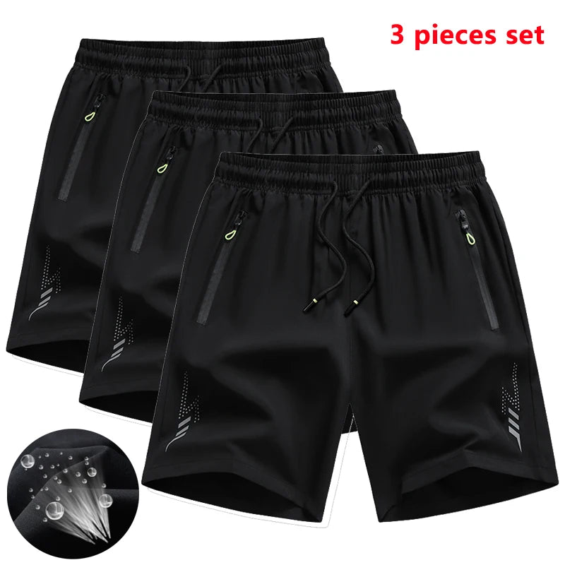 3 Pieces New Running Shorts Men Gym Sports  Quick Dry Workout Training Fitness Jogging Shorts