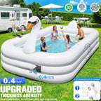 Solar LED Inflatable Pool for Adults and Kids, Large Family Backyard Swimming Pool with Lights, 100x63x20 Inches